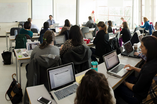 CCNM offers a choice of two campuses – Toronto and New Westminster, B.C. Students in a classroom on their laptops